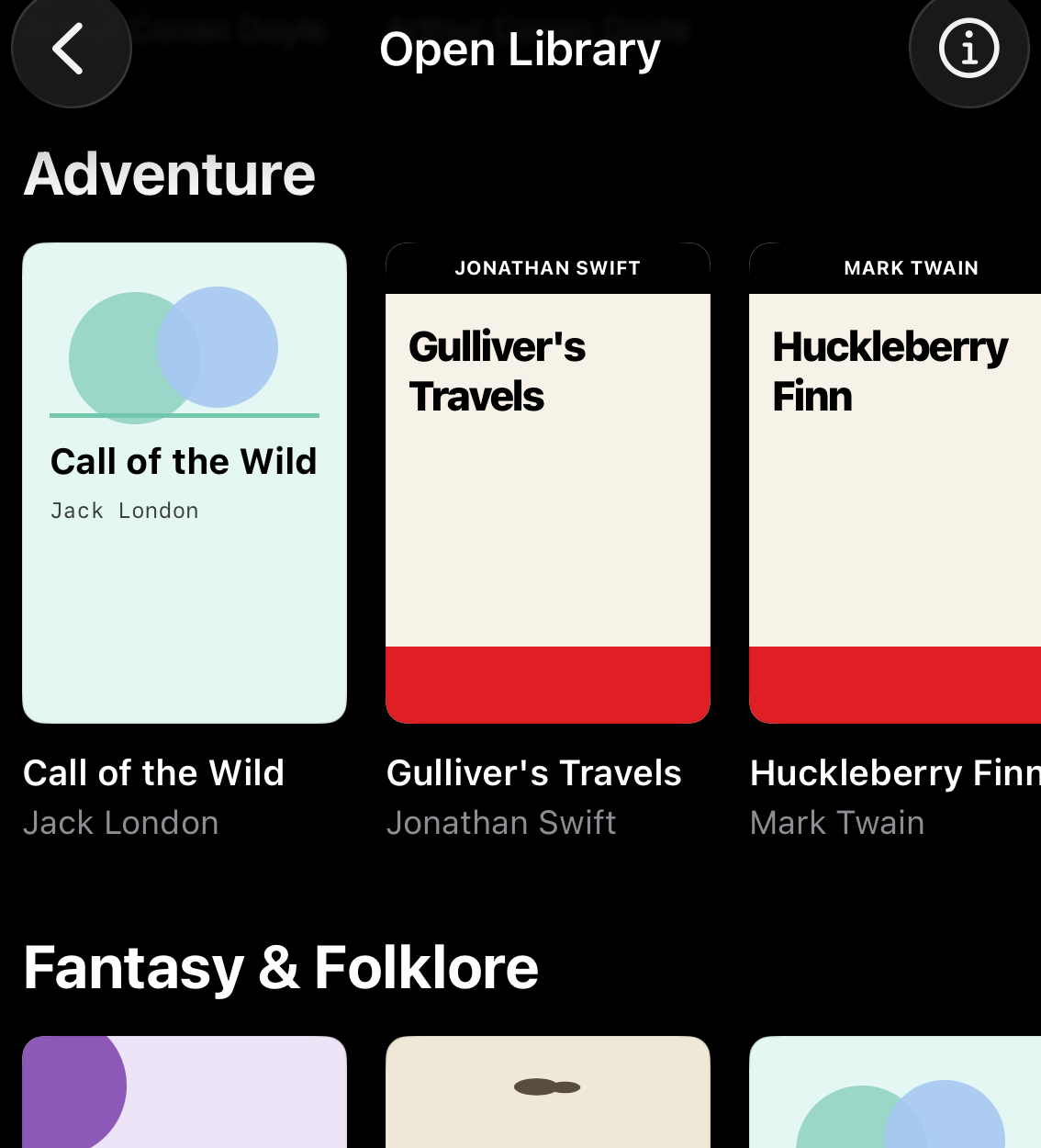 Open Library genre rows with free classic covers