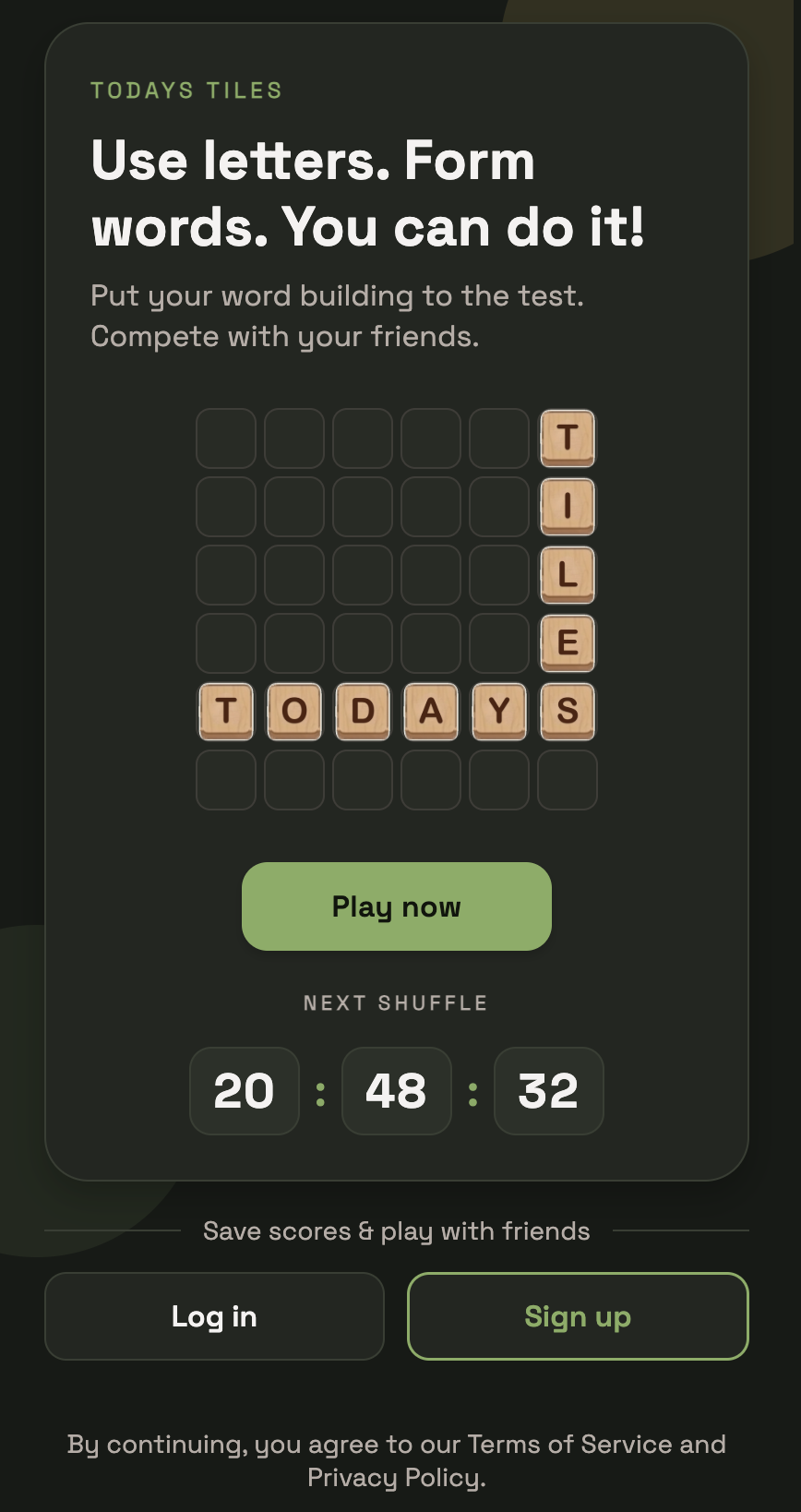 Todays Tiles landing in dark mode